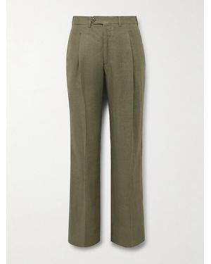 Saman Amel Straight-Leg Pleated Linen Suit Trousers - Green