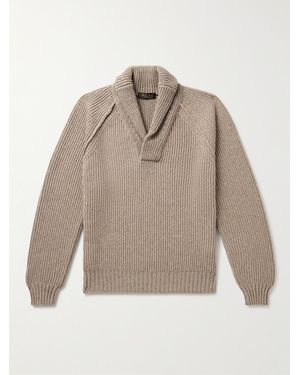 Loro Piana Archer Shawl-Collar Ribbed Cashmere Jumper - Natural