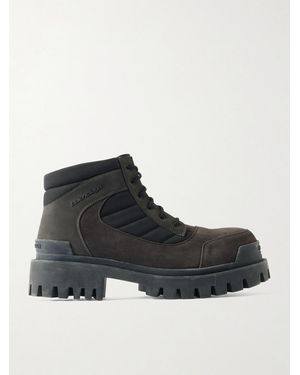 Balenciaga Nubuck-Trimmed Suede Lace-Up Boots - Black