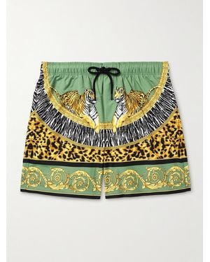 Versace Shorts Da Mare Medi A Gamba Dritta Stampati - Verde