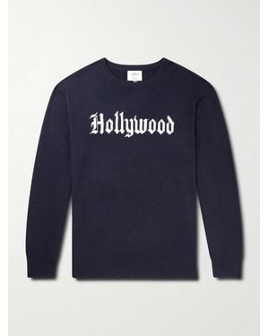 N.Peal Cashmere Hollywood Authentic The Hollywood Gothic Logo-Intarsia Organic Cashmere Jumper - Blue