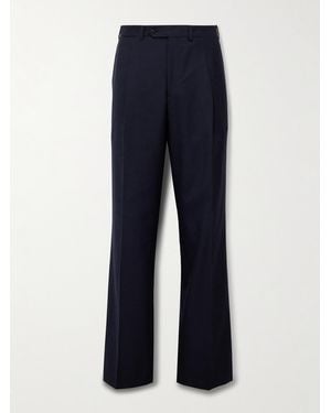 Saman Amel Amo Wide-Leg Pleated Wool, Silk And Linen-Blend Suit Trousers - Blue