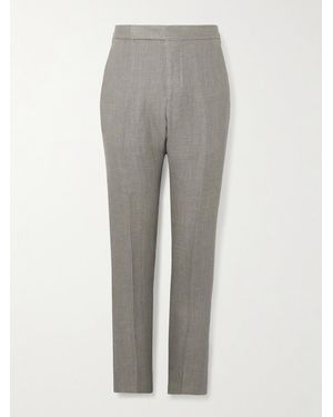 Ralph Lauren Gregory Tapered Herringbone Linen, Silk And Cotton-Blend Pants - Grey