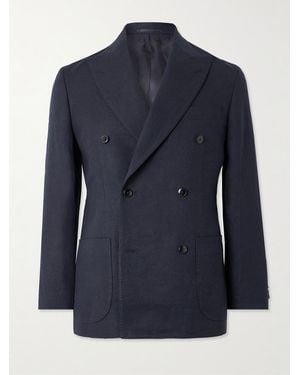 Kaptain Sunshine Double-breasted Linen And Silk-blend Blazer - Blue