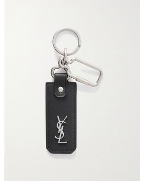 Saint Laurent Cassandre Leather And Silver-tone Key Fob - White