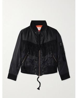 Greg Lauren Tails Slim-Fit Fringed Suede-Trimmed Shell Bomber Jacket - Black