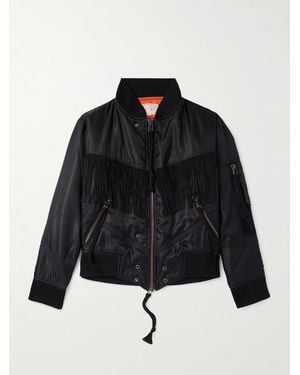 Greg Lauren Black Tails schmal geschnittene Bomberjacke aus Shell mit Fransen und Velourslederbesatz - Schwarz
