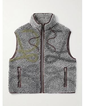 Loewe Leather-Trimmed Printed Fleece Gilet - Grey