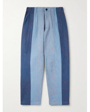 Kardo Taka Straight-leg Embroidered Cotton Trousers - Blue