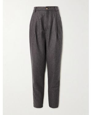 Brunello Cucinelli Straight-Leg Pleated Virgin Wool-Flannel Trousers - Grey