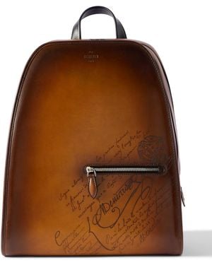 Berluti Working Day Scritto Venezia Leather And Twill Backpack - Brown