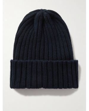 Thom Sweeney Ribbed Cashmere Beanie - Blue