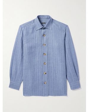 Rubinacci Hemdjacke aus einer gestreiften Leinen-Wollmischung - Blau