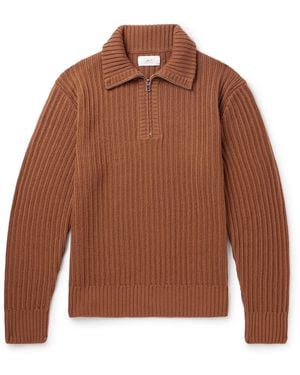 MR P. Ribbed Merino Wool Half-Zip Sweater - Brown