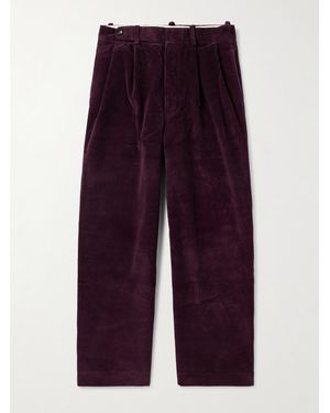 Bode Wide-Leg Cropped Pleated Cotton-Corduroy Trousers - Purple