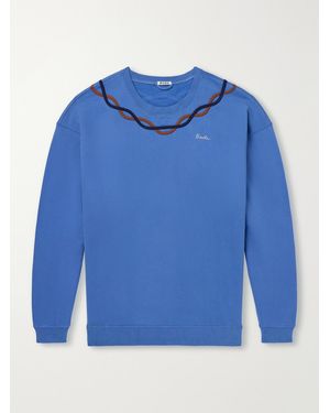 Bode Sidewinder Embroidered Cotton-Fleece Sweatshirt - Blue