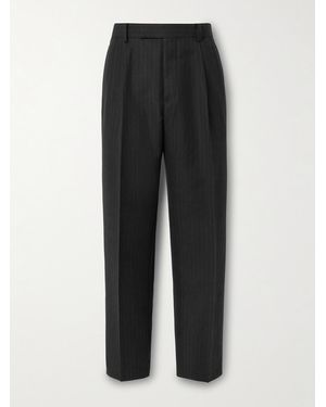 AURALEE Straight-Leg Pleated Pinstriped Wool Trousers - Black
