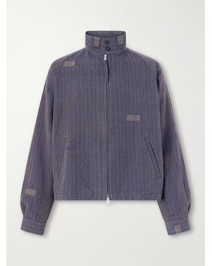 Kardo Stanley Embroidered Pinstriped Cotton Bomber Jacket - Blue