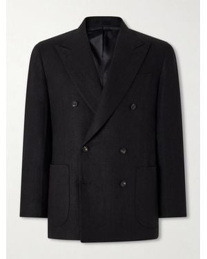 J. Mueser Waverly Double-breasted Linen Blazer - Black