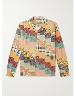 Bode Diagonal Square Convertible-Collar Patchwork Cotton-Poplin Shirt - Multicolour
