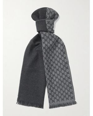 Gucci Alfie Frayed Logo-Jacquard Wool Scarf - Grey