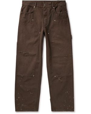 Givenchy Carpenter Wide-Leg Paneled Distressed Cotton-Canvas Pants - Brown