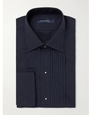 Thom Sweeney Fly Wool And Silk-Blend Woven Shirt - Blue