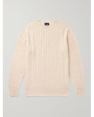 Drake's Zopfstrickpullover aus gebürsteter Wolle - Natur
