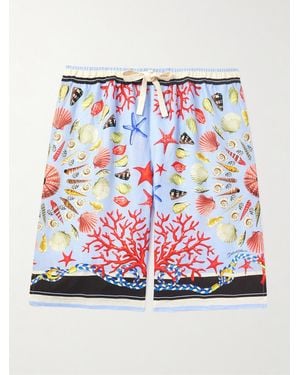 Dolce & Gabbana Printed Linen Straight-Leg Shorts - Blue