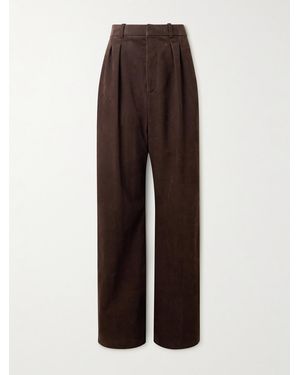 Loewe Wide-Leg Pleated Nubuck Trousers - Brown