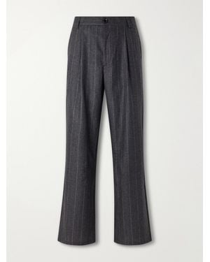 Oliver Spencer Orsman Flared Pleated Striped Wool-Blend Suit Trousers - Grey