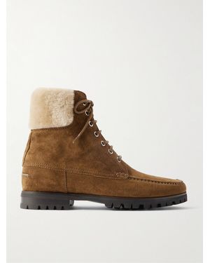 Manolo Blahnik Sycamore Shearling-Trimmed Suede Boots - Brown