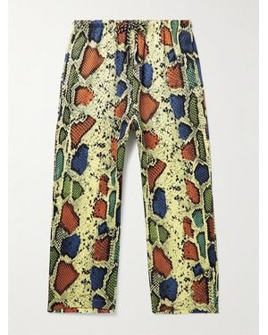 Wacko Maria Snake-Print Straight-Leg Lyocell-Twill Drawstring Trousers - Green