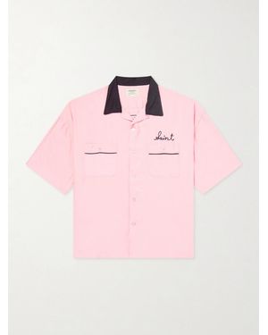 SAINT Mxxxxxx Deck Of Cards Convertible-Collar Logo-Embroidered Satin Shirt - Pink