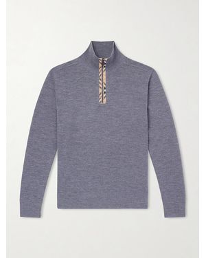 Burberry Checked Wool Half-zip Jumper - Blue