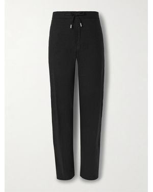MR P. James Straight-Leg Linen Drawstring Trousers - Black
