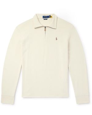 Polo Ralph Lauren Logo-Embroidered Ribbed Cotton Zip-Up Sweater - White