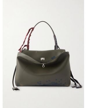 Balenciaga Rodeo Large Distressed Satin-Trimmed Printed Leather Tote Bag - Black