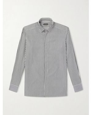 Tom Ford Striped Cotton And Silk-blend Poplin Shirt - Grey