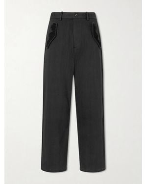 Kartik Research Straight-Leg Embroidered Cotton-Twill Trousers - Black