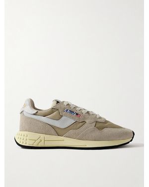 Autry Reelwind Low Cracked-Leather Trimmed Suede And Shell Sneakers - White