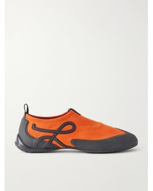 Loewe Grip Aqua Rubber-Trimmed Stretch Suede Sneakers - Orange
