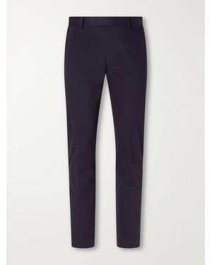 Brioni Tapered Brushed Cotton-Blend Gabardine Pants - Blue