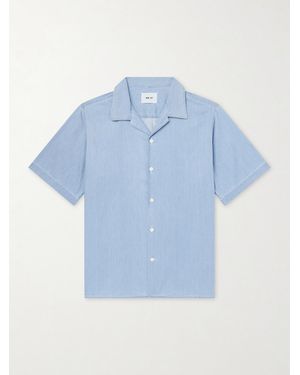 NN07 Julio Ss 5765 Camp-Collar Cotton Chambray Shirt - Blue