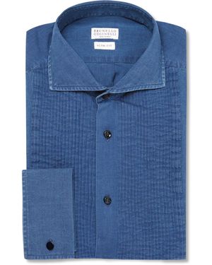 Brunello Cucinelli Blue Slim-fit Bib-front Denim Tuxedo Shirt
