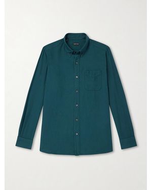 Tom Ford Washed Cotton And Cashmere-blend Twill Shirt - Green