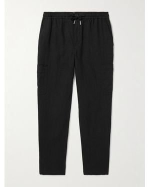 MR P. Tapered Linen Drawstring Cargo Trousers - Black