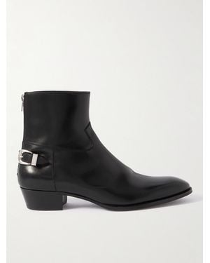 Celine Drugstore Buckled Leather Ankle Boots - Black