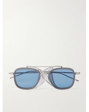 Thom Browne Rectangular-Frame Gold-Tone Titanium Sunglasses - Blau