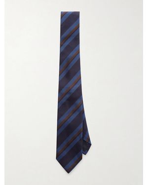 Drake's 8Cm Striped Silk And Cotton-Blend Twill Tie - Blue